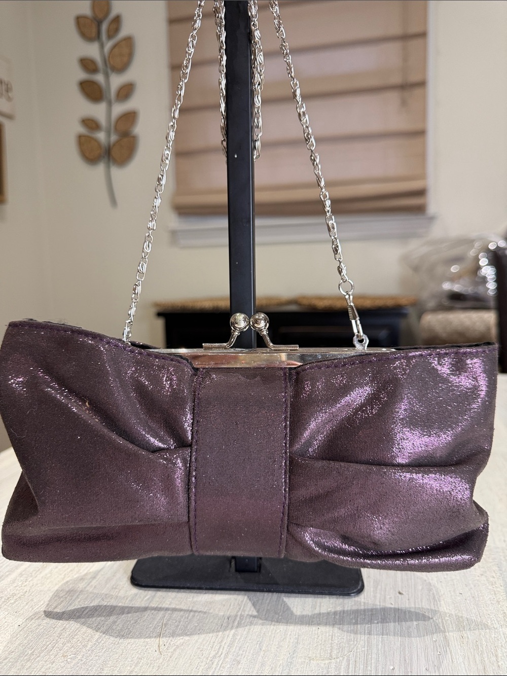 Vintage Metallic Plum Evening Clutch with Chain Strap